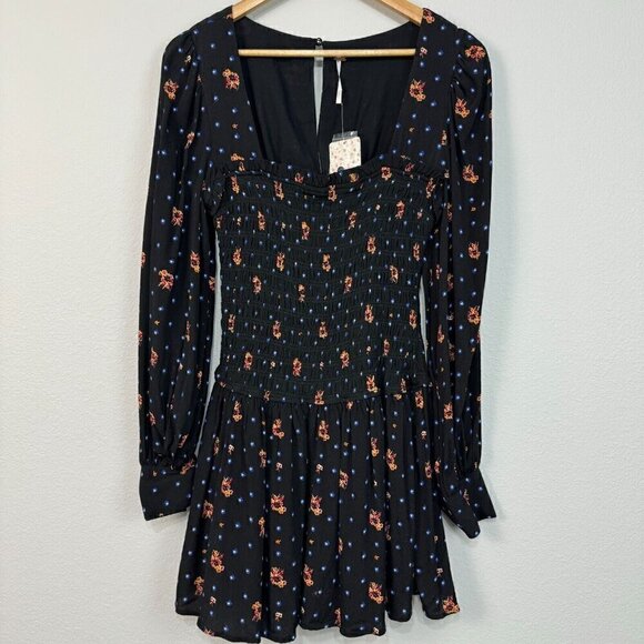 Free People Dresses & Skirts - Free People Women Two Faces Mini Dress Square Neckline Floral Black Multi XS